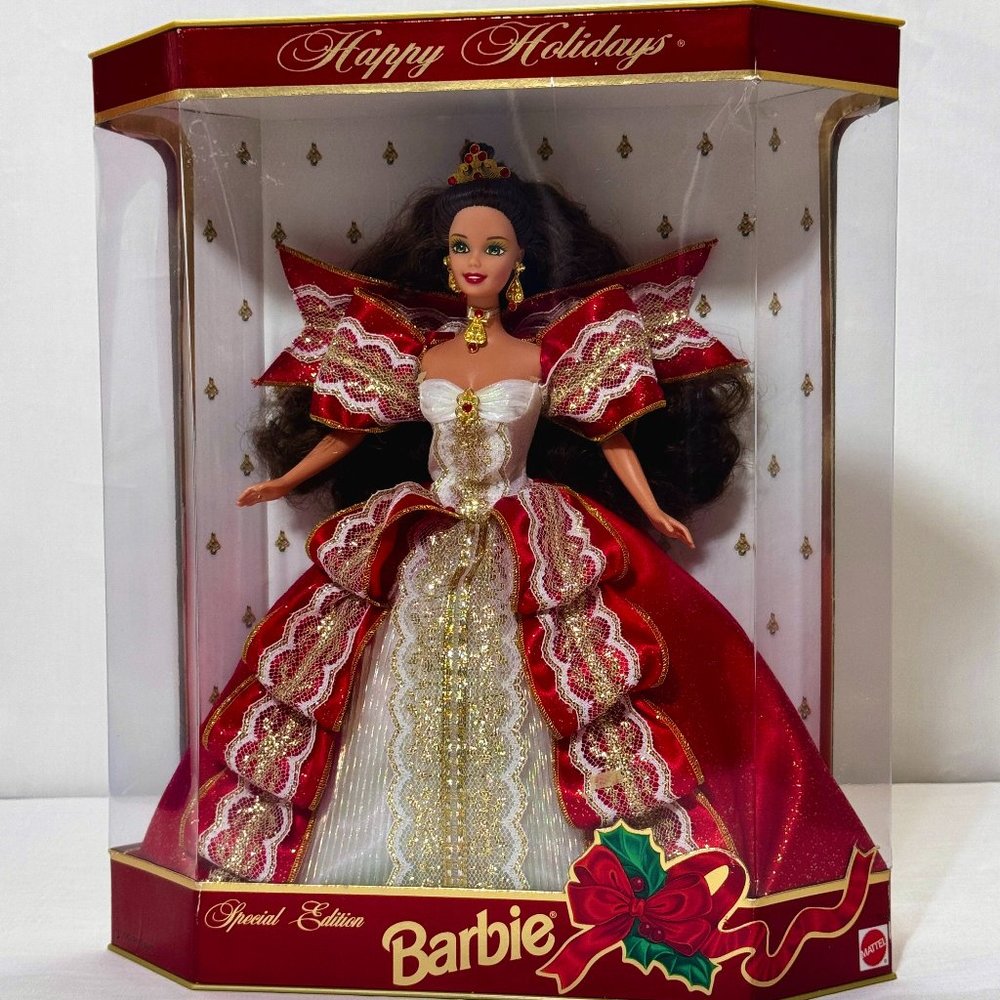 1997 Barbie Doll - Happy Holidays 10th Anniversary - in Red Christmas Dress